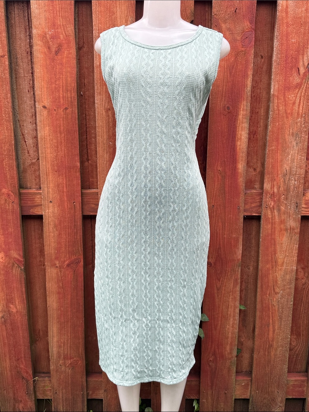 Antistar Mint Green Twist Back Cutout Cable Knit Midi Dress with Slit Size L